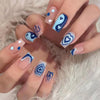 Blue Artistic Wearing Armor Medium & Long Press On Fake Nails - 24 Pcs