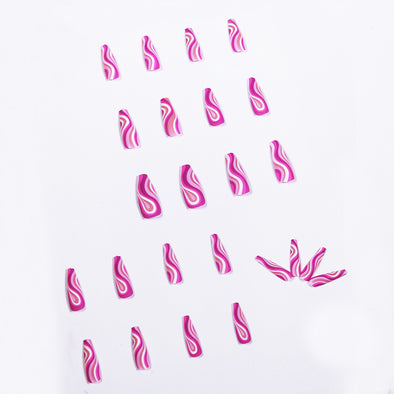 Rose Red Detachable Artistic Fake Nails - 24 Pcs