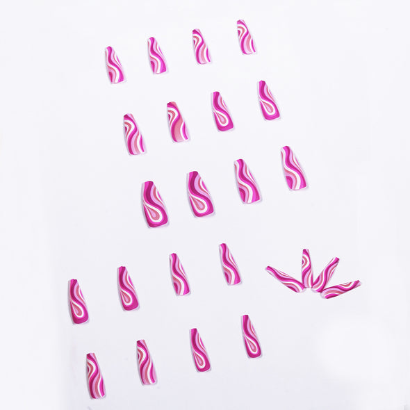 Rose Red Detachable Artistic Fake Nails - 24 Pcs