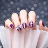 Purple Wearing Push On Fake Nails With Diamonds - 24 Pcs