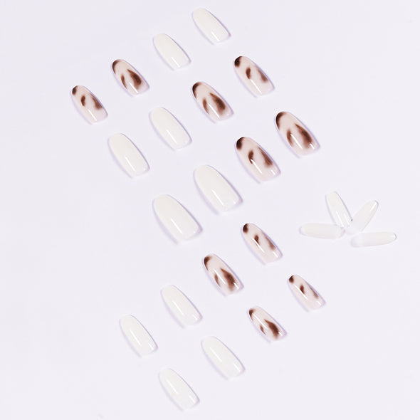 Leopard Print Jade Nude Transparent Press On Fake Nails - 24 Pcs